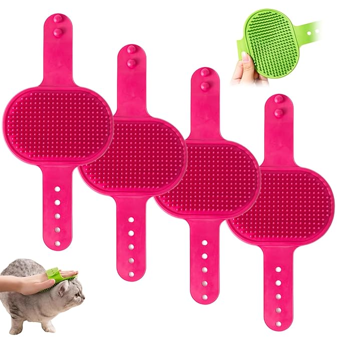 Silicone Grooming Strap Pad for Cats, Silicone Grooming Strap Pad 2-in-1self Groomer for Kitten,Bathing Brush,Scratching Board Pet Supplies for Cats Tree Furniture Sofa Chair Legs (4pcs Red)