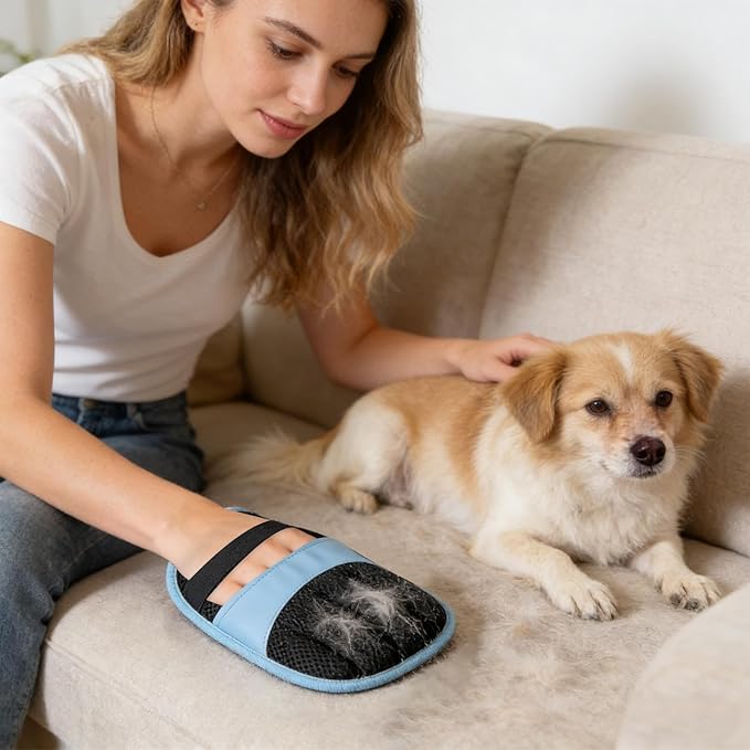 Pet Hair Remover Glove - Electrostatic Five Finger Grooming Tool | Washable Cat & Dog Hair Removal Glove for Couch, Carpet, Furniture, Laundry, Clothes, Puppy, Kitten, Shower, Shedding, Pet Grooming