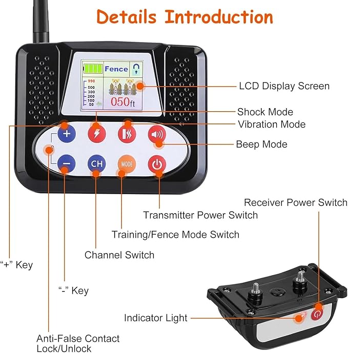 Wireless Dog Fence, Electric Dog Fence & Remote Training Shock Collar 2-in-1,Waterproof Rechargeable, Cover Up to 8 Acre, Portable Pets Safe Containment System for Outdoor,Yard,Indoor,,for2dogs