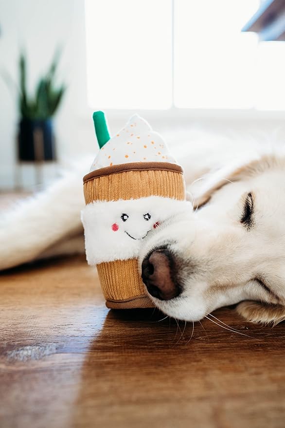 ZippyPaws NomNomz - Dog Squeaky Toys to Keep Them Busy, Funny Food Plush for Small, Medium, & Large Dogs, Cute Stuffed Puppy Toy, Pet Products, Gift for Dogs of All Breeds, Soft & Cuddly - Puppuccino