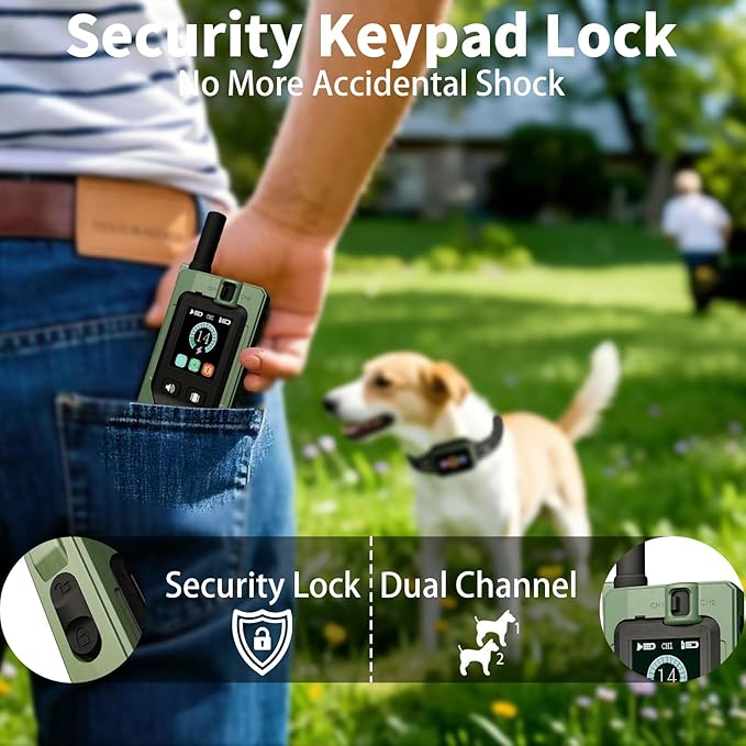 Dog Training Collar with Remote - Upgraded 5 Modes with Step Counting & Light Dog Shock Collar 3300FT IP67 Waterproof Rechargeable E-Collar for Large Medium Small Dogs (Green)