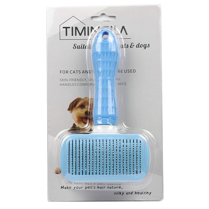 TIMINGILA Self Cleaning Slicker Brush for Dogs and Cats,Pet Grooming Tool,Removes Undercoat,Shedding Mats and Tangled Hair,Dander,Dirt, Massages particle,Improves Circulation (Blue)