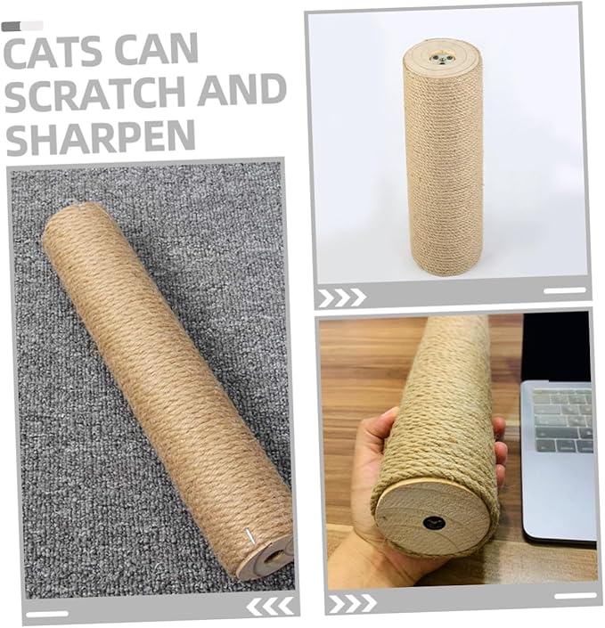 UPKOCH Cat Scratching Post Jute Rope Scratch Pole 9cm X 30cm Solid Wood Sturdy Cat Claw Scratcher Indoor Floor Accessory