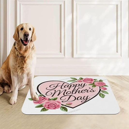 Dog Food Mat Dog Mat for Food and Water 24x16In Happy Mother's Day Floral Gift Mom Df No Stains Cat Pet Feeding Mats Water Bowl for Messy Drinkers