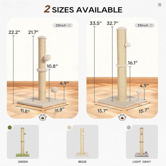 Dkelincs 22" Cat Scratching Post Premium Sisal Kitten Scratcher with Hanging Ball for Indoor Cats, Cat Scratch Post for Living Room & Bedroom, Ideal for Kittens or Smaller Cats (Beige, 22 Inch)