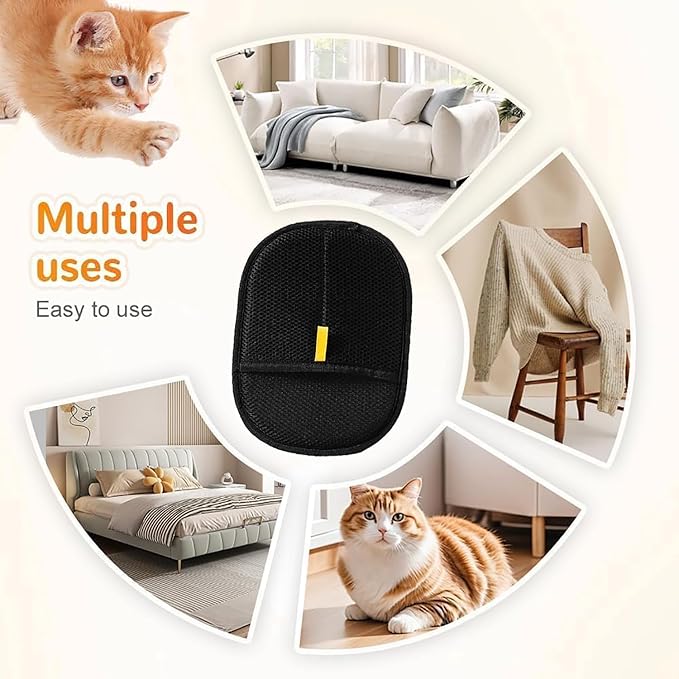 Electrostatic Pet Hair Removal Glove for Cats & Dogs, Efficient Reusable Cat Hair Remover Mitt with Static Charge, Cat Grooming Gloves for Hair Removal for Furniture, Clothes, Bedding (3)