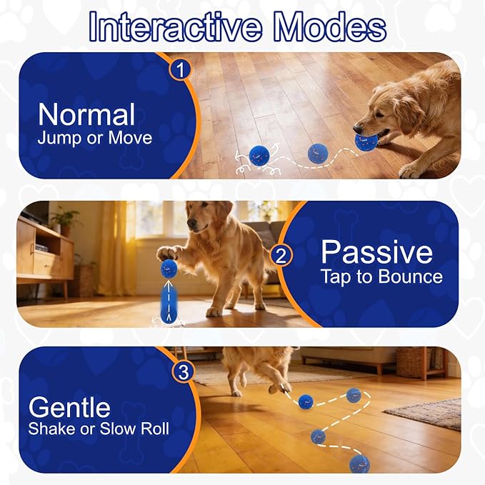 Ombrael Smart Interactive Dog Ball, Automatic Moving Bouncing Spinning Ball, Chew-Resistant & Washable E-TPU Rubber Toy for Medium Large Dogs