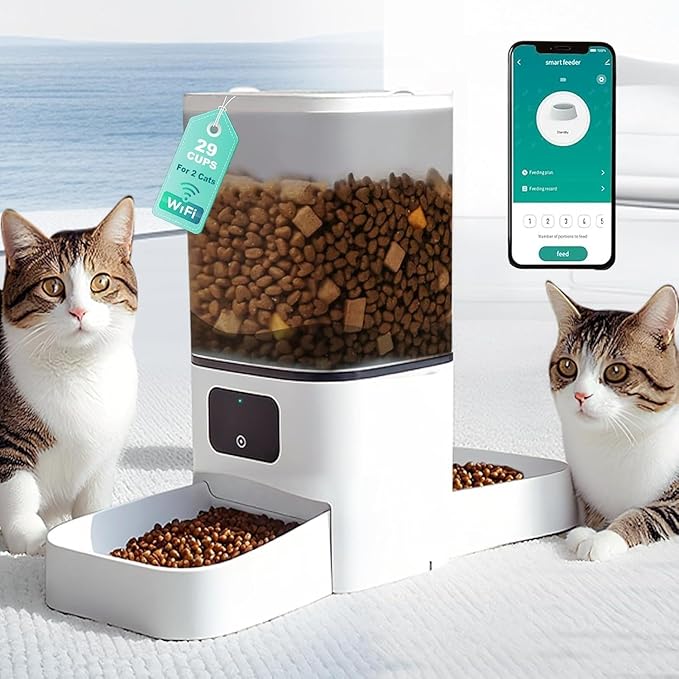 Evenwow 5G WiFi Automatic Feeder, Large Capacity 6L Timed Dry Food Dispenser for Cats and Dogs, APP Control & Anti-Clog Design for Multiple Pets
