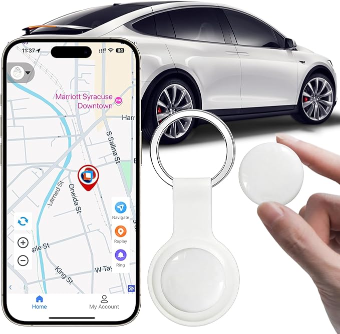 GPS Tracker for Vehicles and Cars, Real-Time Location Tracking Device, No SIM Card No Subscription, No Monthly Fee, Long Standby Waterproof Tracker for Pets, Dogs & Valuables (Android & iOS)-White
