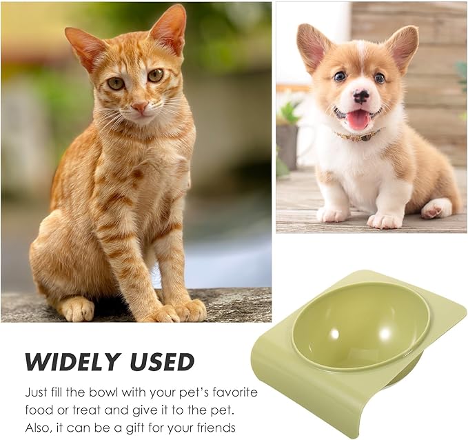 Pet Food Bowl and Water Dish Plastic Puppy Feeder Tilted Neck Protection Single Bowl for Cats and Dogs Household Pet Feeding Supplies Green