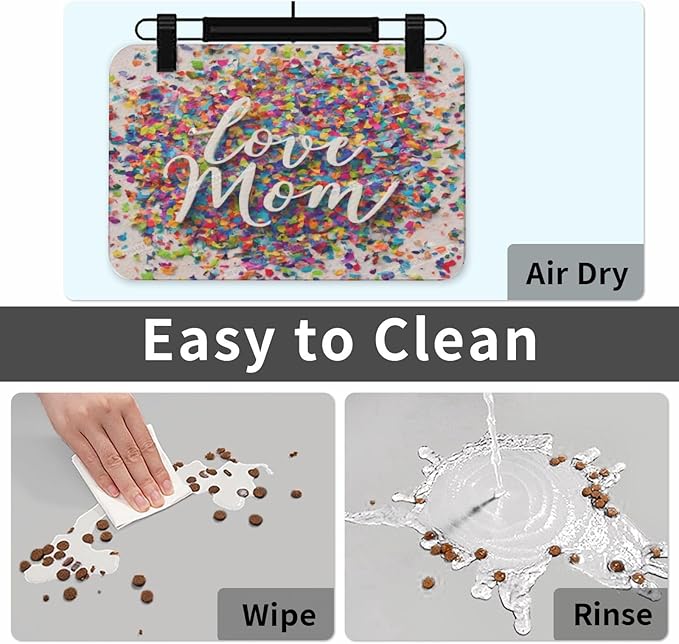 Pet Cat Dog Food Mat Absorbent Dog Feeding Mat Happy Mother's Day Floral Love Gift Mom Cb No Stains Cat Food Mats Indoor Pet Supplies Dogs Placemat Water Bowl Mats with Rubber Backing 18X12In