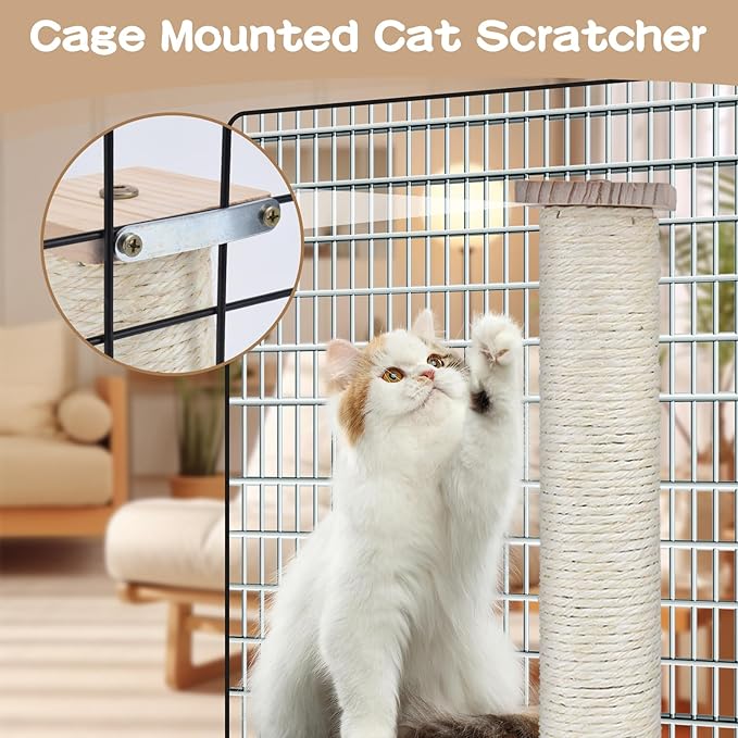 2 Pack Cat Scratching Post for Crate Cage, Wall Mounted Cat Scratcher Post with Self Groomer and Massager, Cat Cage Scratcher Pole to Scratch and Climbing 12.2x2.4in (Yellow, 2 Scratching)
