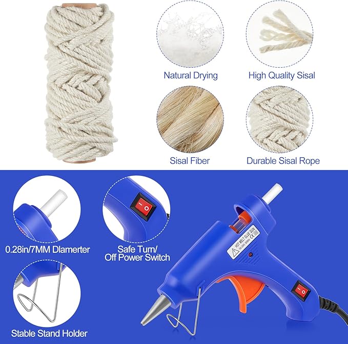 Sisal Rope for Cat Scratcher Set Gift 66 ft 4 mm Hemp Twine Rope for Cat Scratching Post Repairing Indoor DIY Craft Hemp Twine for Tree Tower Toy with Hot Glue Glue Sticks Storage Case Scissors Gloves