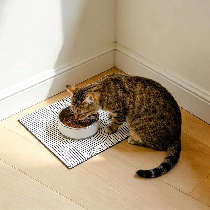 GLOBLELAND Bohemian Minimalism Pet Food Mat for Floors 11.8×20 inch Dogs Food Mats Absorbent Dog Bowl Mat Quick Dry Dog Cat Pet Placemats Pets Supplies for Water Dispenser