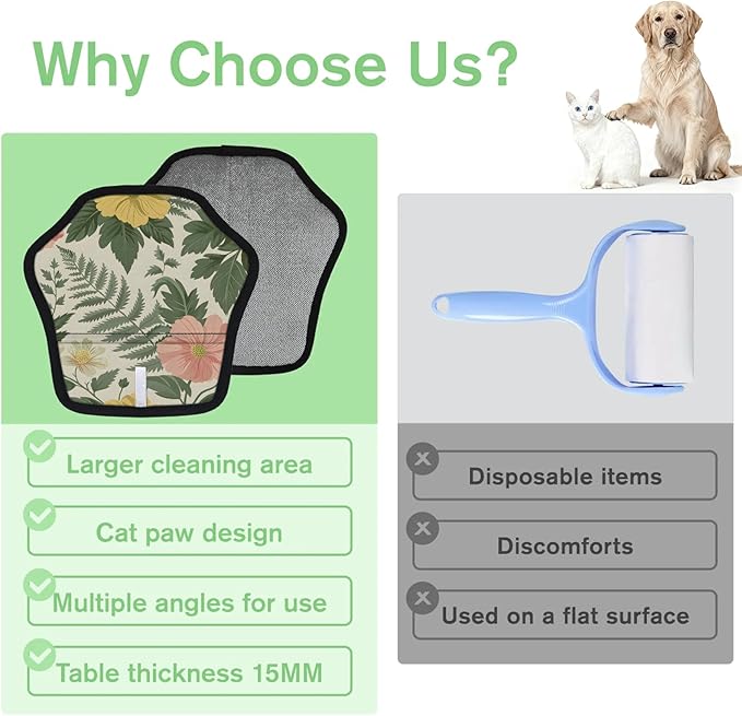 Reusable Pet Hair Removal Glove Tropical Flowers Leaves Magic Brush for Cat & Dog Hair Remover for Car, Sofa, Bedding, Clothes - 9x9 Mitt Washable