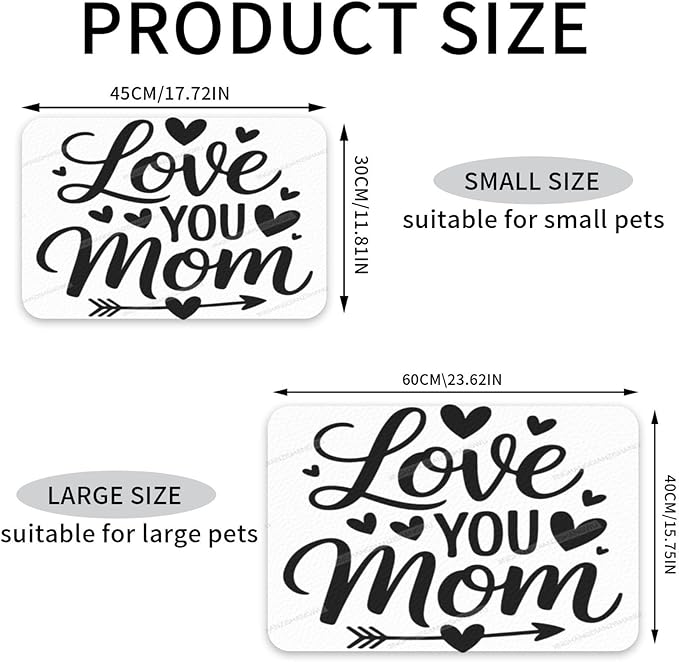Pet Feeding Mat Happy Mother's Day Floral Gift for Mom Jj Dog Food Mat for Food Water No Stains Quick Dry Dispenser Cat Bowl Mats Messy Drinkers 24x16In