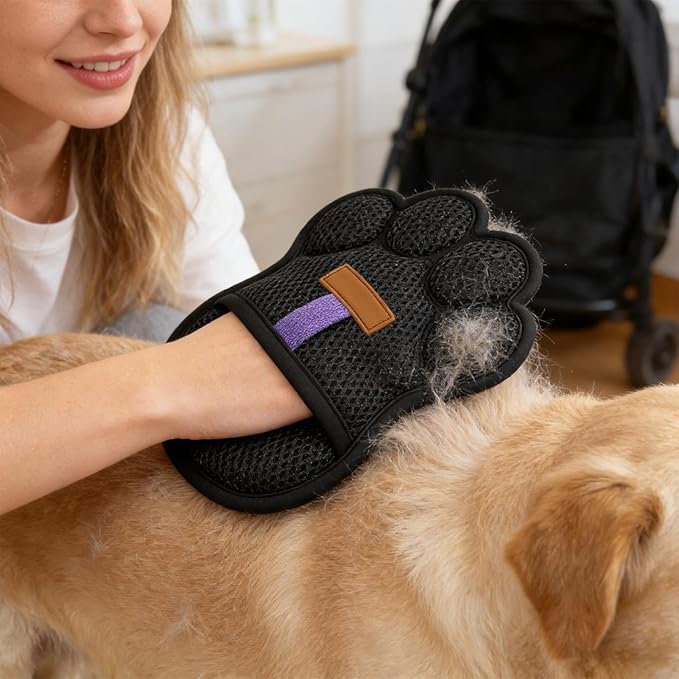 Pet Hair Removal Glove, Reusable Washable Scrubber, Static Hair Removal Mitt for Cats and Dogs, Soft Rubber Massage Bristles, Grooming Tool for Long and Short Coats, Versatile Glove for Carpets
