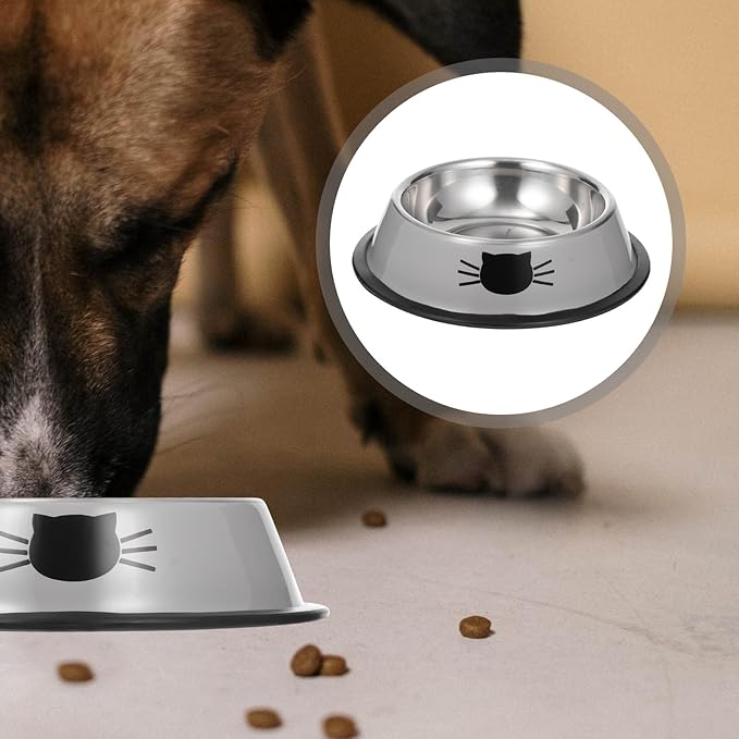Totority Thickened Stainless Steel Double Pet Bowl Kitten Feeding Bowl and Dog Food Water Dish Feeder Gray Non-Slip Base Indoor Cat and Dog Feeding Supplies