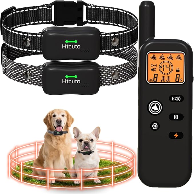 Wireless Dog Fence System for 2 Dogs with 2 Collars Electric Dog Fence Mulit Dogs Training Shock Collar with Remote 856 Acre Ultrasonic Waterproof Portable Outdoor Safe Pet Containment System