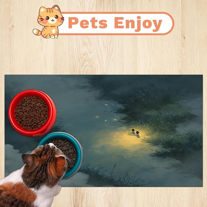 Sky Cloud Dog Food Mat for Floors Absorbent, Quick Dry Water Dispenser Mat for Food, Water, Pet Supplies 16" x 24", Grass