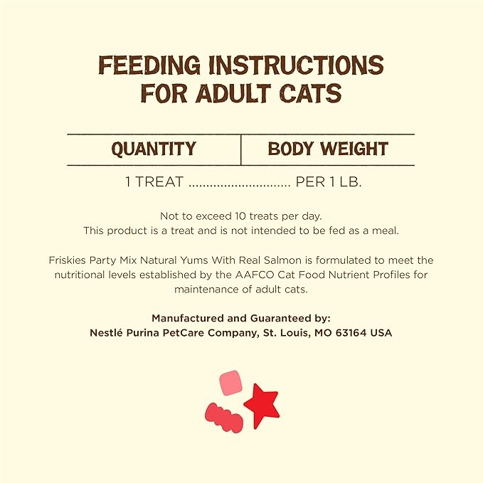 Purina Friskies Natural Cat Treats Party Mix Natural Yums With Real Salmon and Added Vitamins, Minerals and Nutrients - 20 Oz. Canister