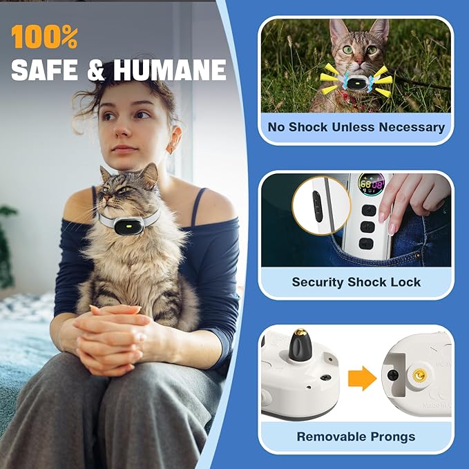 Ultra-Small Cat Training Collar, Ultra-Light & Thin Cat Shock Collar with 1300ft Remote, 198-Level Precise Control, Designed for Cats & Small Dogs, Waterproof, Rechargeable (White)