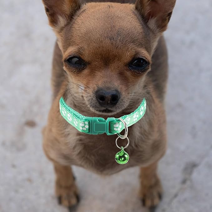 Uonlytech 8pcs Adjustable Pet Printed Dog Collar with Bell, Mixed Color Cotton Fabric Collars for Puppies and Cats, Decorative Pet Supplies for Daily Use Random Color