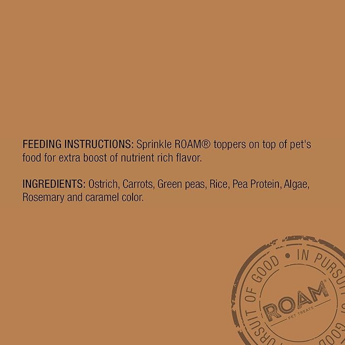 ROAM Pet Treats Ossy Exotic Dog Topper - Single Protein, Sustainably Raised Ostrich Meat Dog Food Topper - Non-GMO Ostrich Dog Treat 4 Ounce
