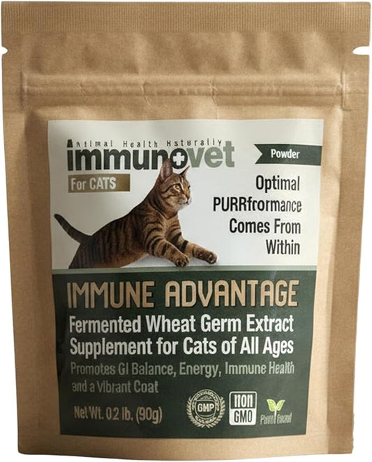 Cat Supplement Powder with Fermented Wheat Germ Extract (FWGE) – Supports Immune System, Gut Health & Energy – Natural, Non-GMO, Vet-Trusted Formula for All Cat Ages – 90g | Immunovet