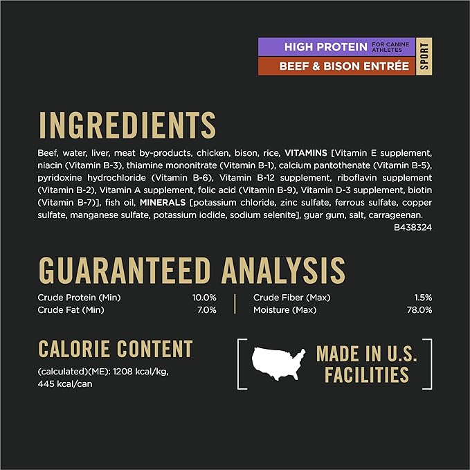Purina Pro Plan Sport High Protein Wet Dog Food Beef and Bison Entrée - 13 oz. Cans,(Pack of 24)