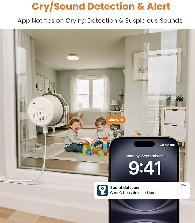litokam Window Camera 3MP 2K, WiFi6 & 2.4GHz Indoor Cameras for Home Security with Al Color Night Vision, Person/Motion/Sound Detection & Real-Time Alerts, 24/7 Recording, 104° View Angle