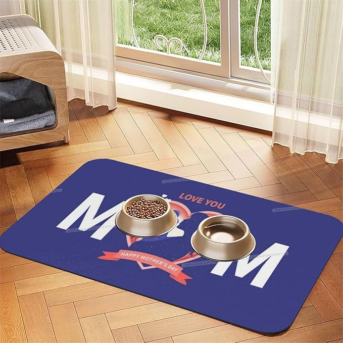 Pet Feeding Mat Happy Mother's Day Floral Gift for Mom Ja Absorbent Pet Placemat for Food Water Bowl with Waterproof Rubber Backing 18X12In Quick Dry Water Dispenser Mat Dog Cat