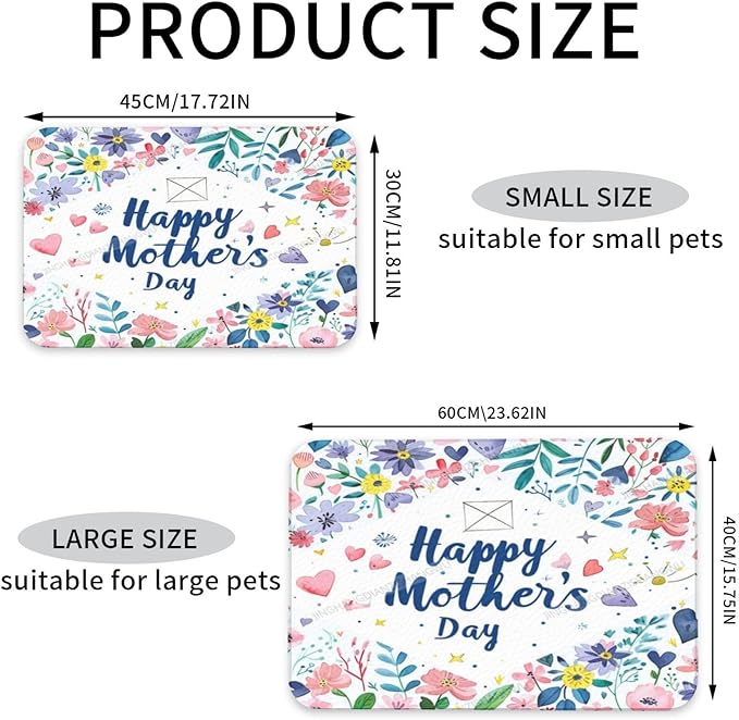 Pet Feeding Mat for Dogs Cats Happy Mother's Day Floral Gift for Mom EB Absorbent Dog Food Mat Non-Slip Waterproof Placemat Quick Dry Pet Supplies Bowl Mats