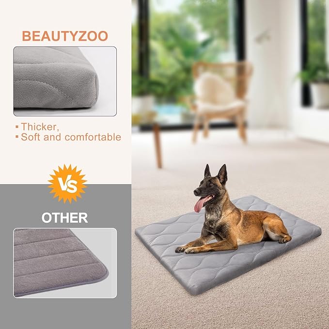 BEAUTYZOO Dog Crate Pad for Large Dogs, Washable & Detachable Kennel Mat, Anti-Slip Soft Fluffy Puppy Bed for Crate, Cage, and Car Travel, Cozy Sleeping Mattress, 42x28 Inches, Gray