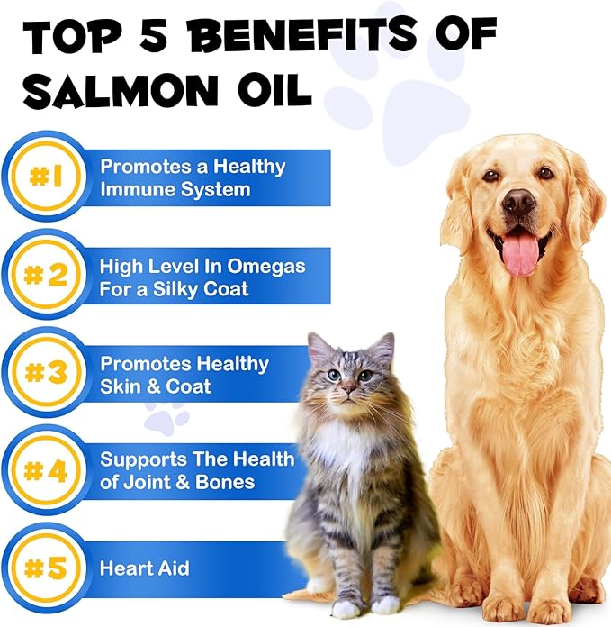 Alaskan Salmon Oil for Dogs & Cats (8.8 oz) - Pure Omega 3 Fish Oil with Omega 6 Fatty Acids, EPA & DHA - Anti-inflammation for Dogs Skin and Coat - Natural Pet Joint, Immune, Brian & Heart Supplement