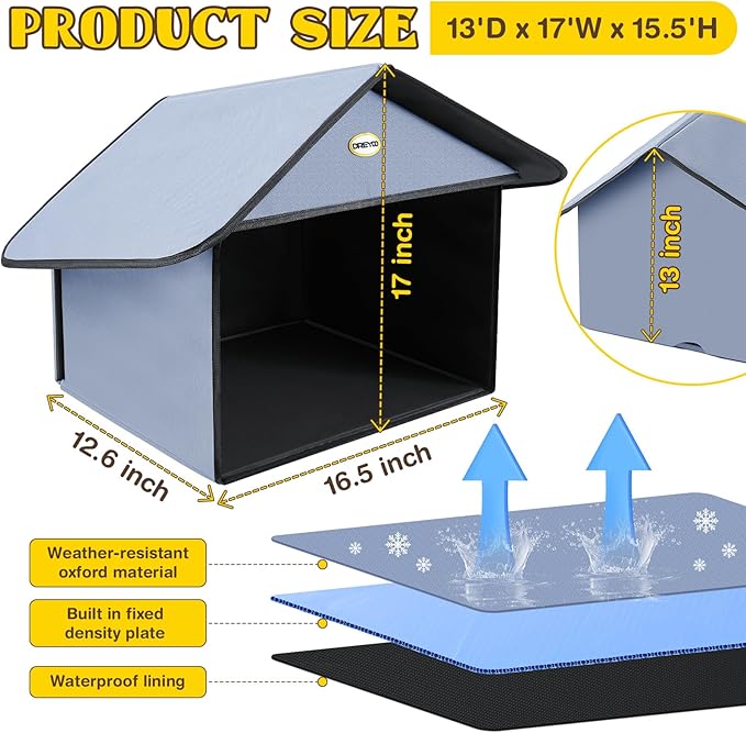 Dreyoo Outdoor Cat Feeding Station for Food & Water, Weatherproof Outdoor Kitty Dining Room Cat Shelter for Stray, Feral Cats and Community Cats, 13”d x 17”w x 15.5'h(1 Pack,Dusty Blue)