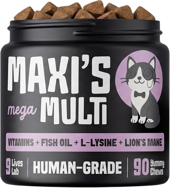 Human-Grade Cat Multivitamin | 15-in-1 Cat Vitamins for Indoor Cats + Taurine + Fish Oil + L-lysine + Lion's Mane | Feline Vitamins and Supplements | 45 Day Supply of Soft Chews