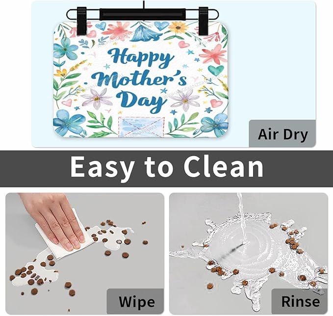 Pet Feeding Mat Absorbent Dog Mat for Food Water Bowl No Stains Quick Dry Water Dispenser Mats Happy Mother's Day Floral Gift Mom Ed Dog Accessories Pet Supplies Bowl for Messy Drinkers 18X12In