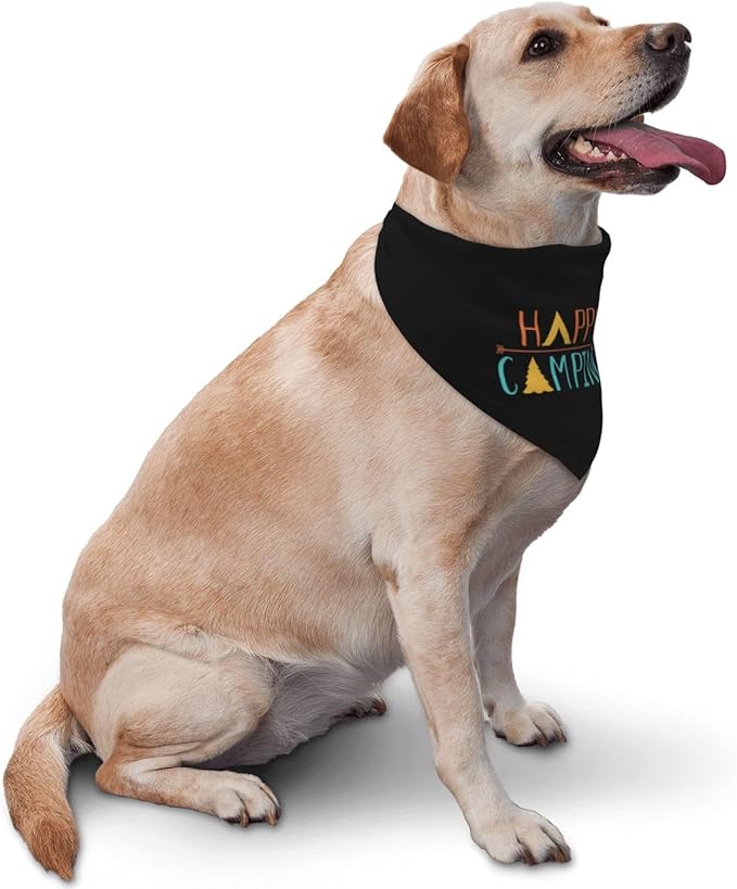 Happy Camper Summer Dog Bandana，Adorable Puppy Accessory for The avid Camper ，Pet Neckerchief for Pets Daily Wear Photo Prop Party Supplies,Funny Cute Dog Bandana (Colored)
