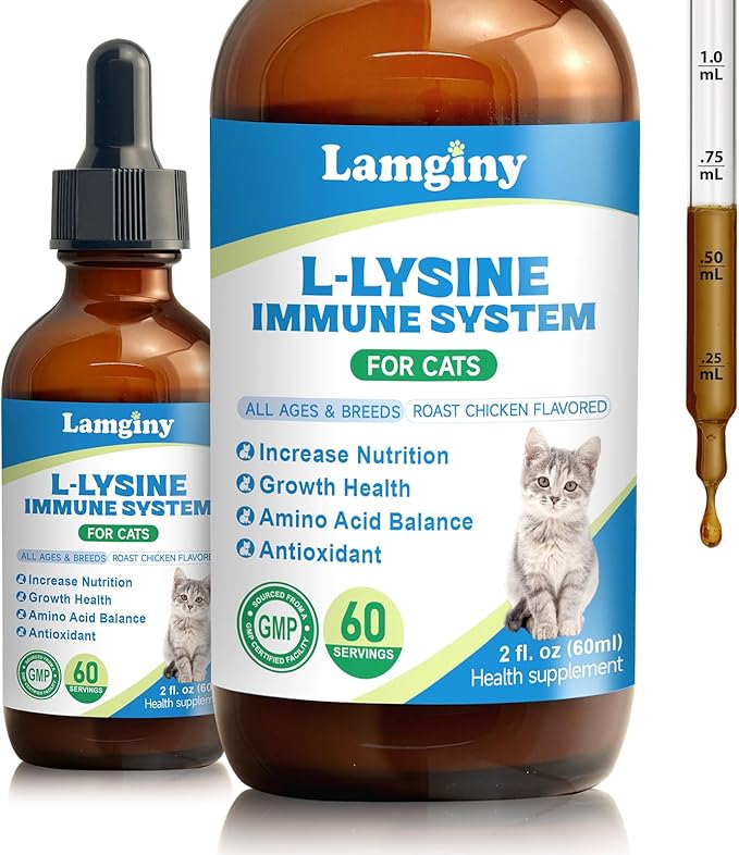 Lysine Supplement for Cat, Immune Support for Cats, with L-Lysine HCI, Niacinamide, L-Taurine, Folic Acid, Vitamins, Runny Nose, Sneezing & Allergy Relief, Respiratory Health, Eye Function Supplement