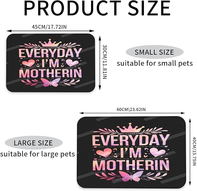 Pet Feeding Mat Pink Happy Mother's Day Floral Gift Mom Ci Dog Food Mat for Food Water No Stains Quick Dry Dispenser Cat Bowl Mats for Messy Drinkers 18X12In