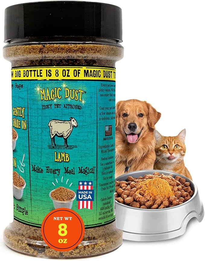 Wild Meadow Farms - Magic Dust Lamb Jerky Topper, Single Protein Pet Food Topper for Dogs & Cats, Enhance Flavor & Elevate Mealtime Excitement for Picky Eaters, Made in USA - 8 Ounce Bottle