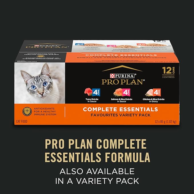 Purina Pro Plan Gravy Wet Cat Food,Complete Essentials Salmon Entree in Sauce - 5.5 oz. Cans,(Pack of 48)