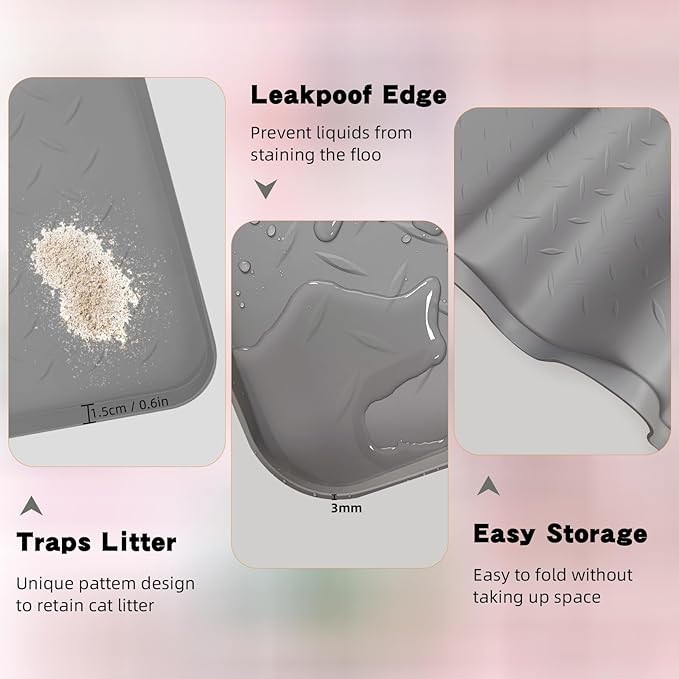 XXL Silicone Cat Litter Mat, 50"x35"(127cmx89cm) Extra Litter Box for Floors, Non-Slip Litter Trapping Mat to Prevent Tracking, Easy to Clean Kitty Litter Catcher Mat, Durable, Dark Gray