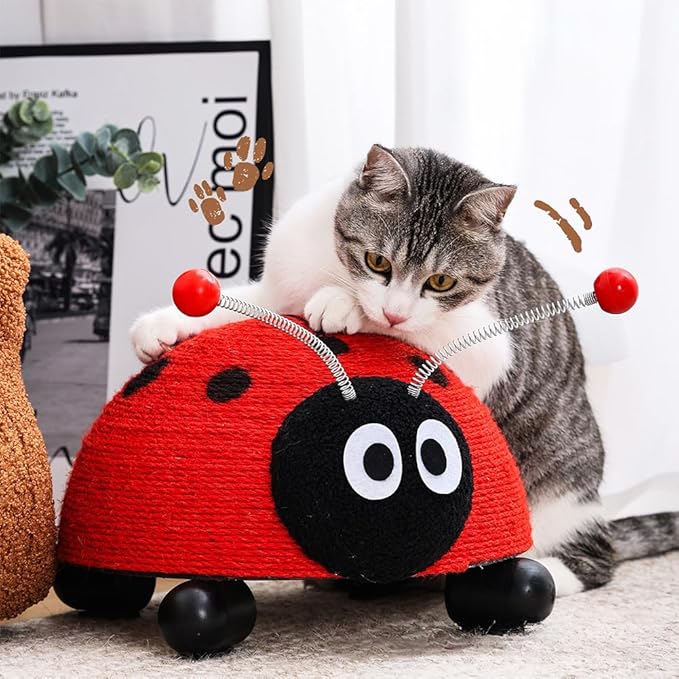 Sisal Cat Scratching Post, Durable Small Cat Scratcher for Indoor Cats, Anti-Scratch Furniture Protector with Cute Animal Shapes, Scratch Toy for Kittens, Non Falling Toy with Ball (Turtle)