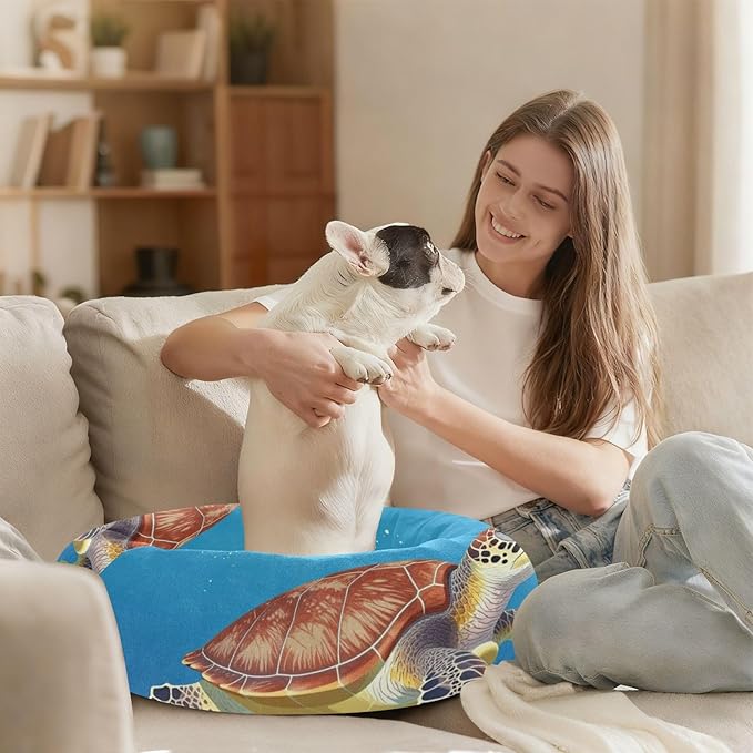 Pet Dog Bed Warm & Cozy fluffier Calming Bed for Extra Small Size Pets Supplies Sea Turtle Underwater
