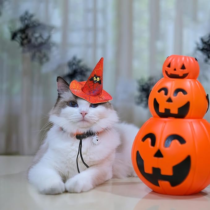 2pcs Halloween Pet Hat Adjustable Cosplay Costume Hat for Dogs Puppies with Black Pumpkin for Halloween Pet Supplies Random Color