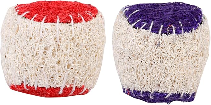 DOITOOL 2pcs Dog Tennis Balls for Dogs Pet Chew Natural Loofah Material Sturdy Puppy Chewing Training Supplies Interactive Outdoor Play Random Color