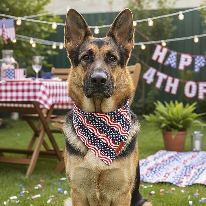 PTDECOR American Flag Dog Bandana, Striped Stars Flag 4th of July Pet Scarf, Premium Durable Fabric, Adjustable Triangle Patriotic Bandanas for Large X-Large Dogs Pets (X-Large)