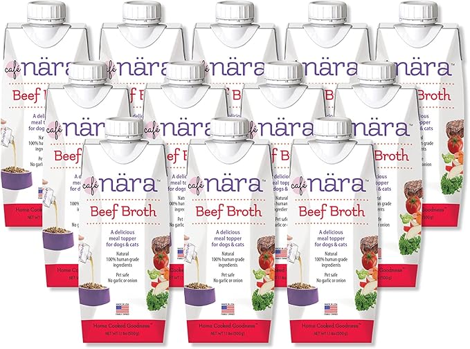 Café Nara Grain-Free Beef Bone Broth Wet Food Topper for Dogs & Cats - 100% Natural, Healthy Hydration - 1.1 lbs (Pack of 12)